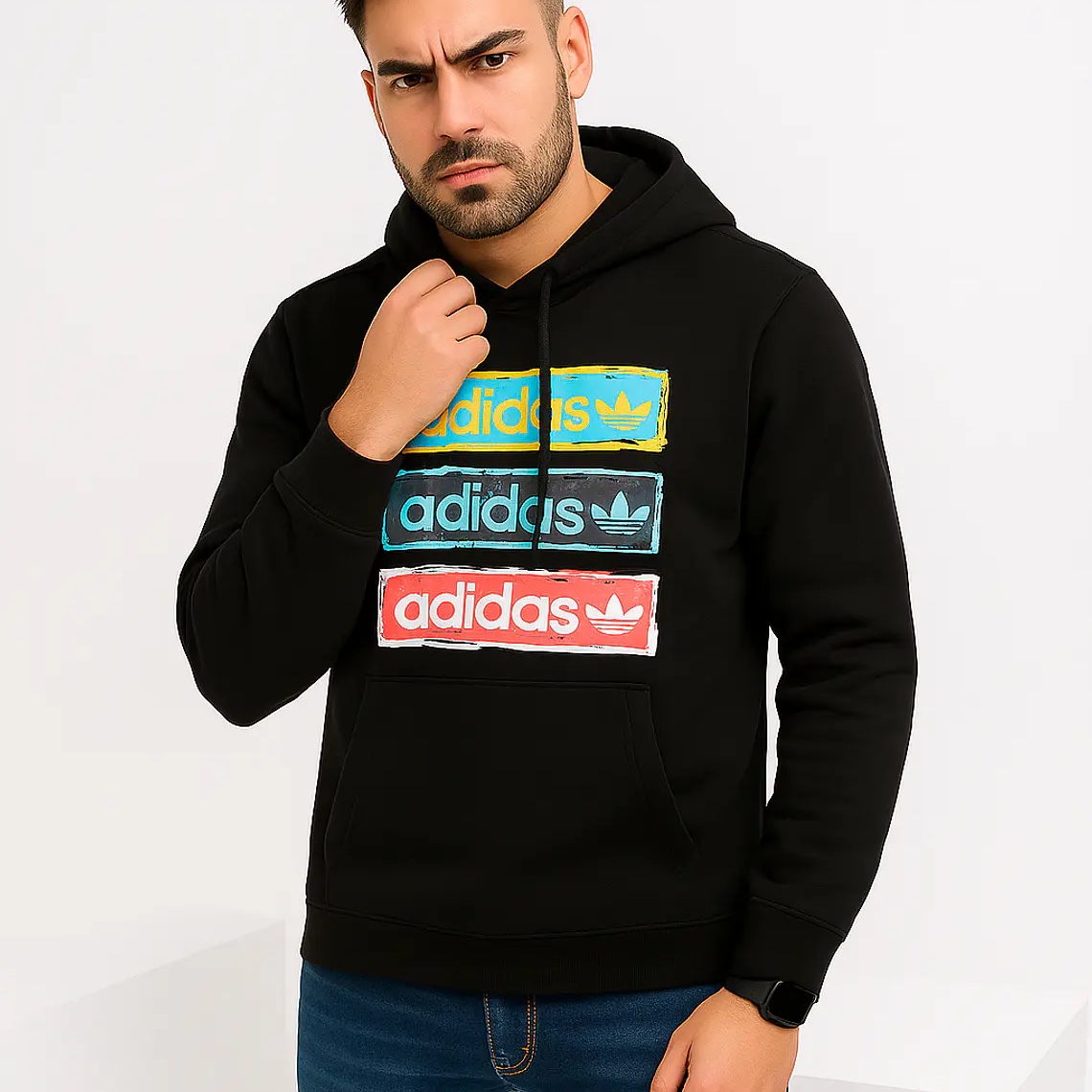 Худі Adidas чоловіче чорне tri linear hood